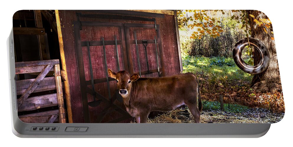 Appalachia Portable Battery Charger featuring the photograph How Now Brown Cow? by Debra and Dave Vanderlaan