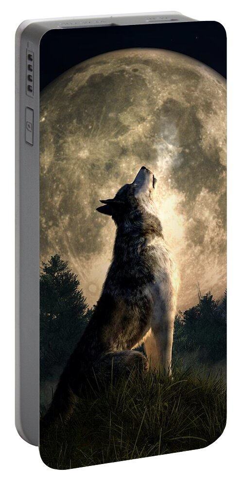 Wolf Portable Battery Charger featuring the digital art Howling Wolf by Daniel Eskridge