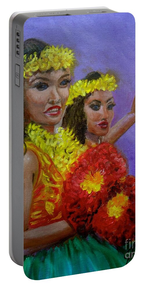 Hula Dance Portable Battery Charger featuring the painting Hula Lessons by Jenny Lee