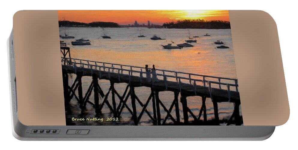 Sunset Portable Battery Charger featuring the painting Hull Massachusetts by Bruce Nutting