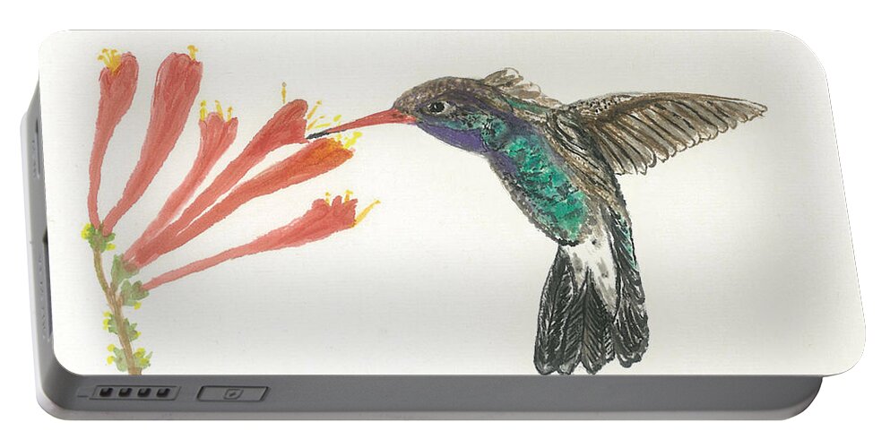 Japanese Portable Battery Charger featuring the painting Hummingbird Flight by Terri Harris