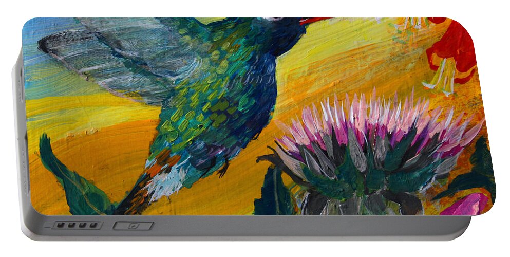 Hummingbird Portable Battery Charger featuring the painting Hummingbird by Robin Pedrero
