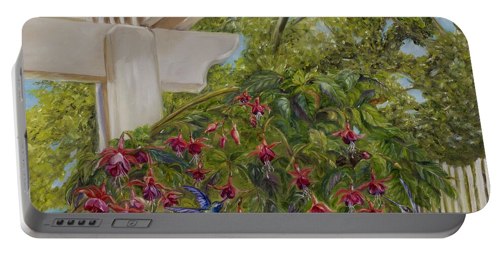 Hummingbirds Portable Battery Charger featuring the painting Hummingbirds in Spring by Maria Gibbs