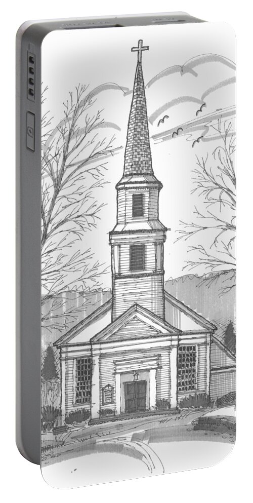 Hurley Church Portable Battery Charger featuring the drawing Hurley Reformed Church by Richard Wambach