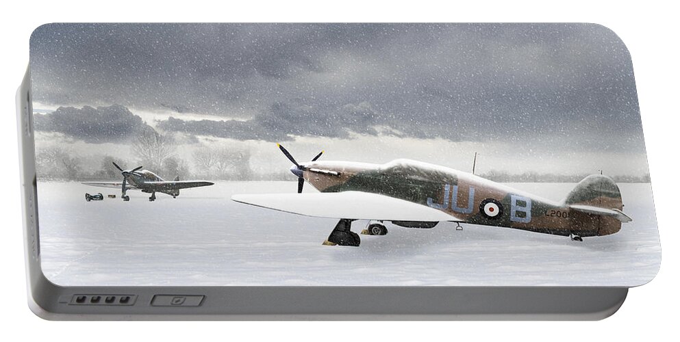 Hawker Hurricane Portable Battery Charger featuring the photograph Hurricanes in the snow by Gary Eason