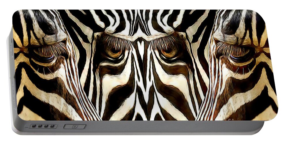 Zebra Portable Battery Charger featuring the digital art Primal Zebra by Jennie Breeze