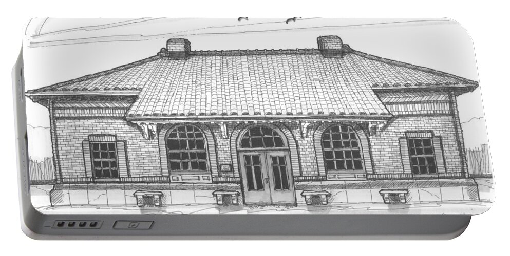 Hyde Park Portable Battery Charger featuring the drawing Hyde Park Historic Train Station by Richard Wambach
