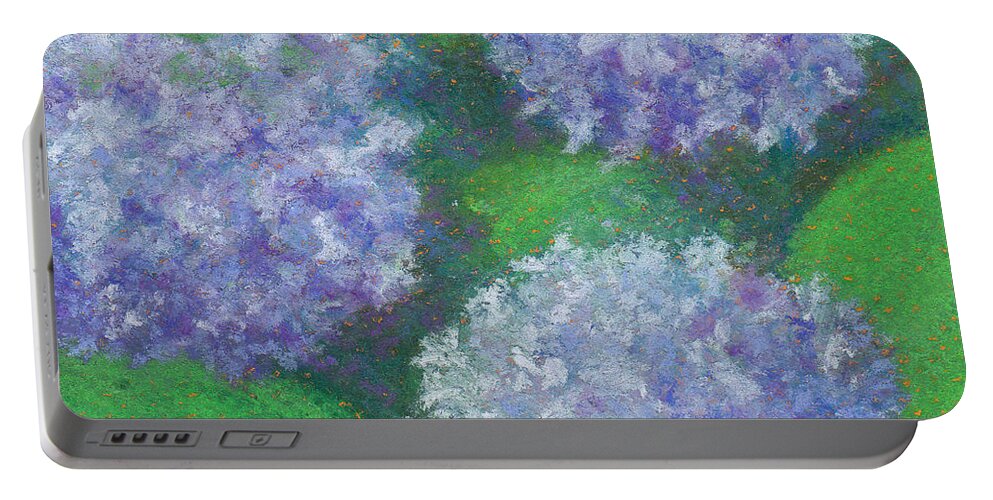 Floral Portable Battery Charger featuring the pastel Hydrangea by Anne Katzeff