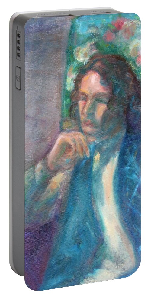 Young Man Portable Battery Charger featuring the painting I am Heathcliff - Original Painting by Quin Sweetman