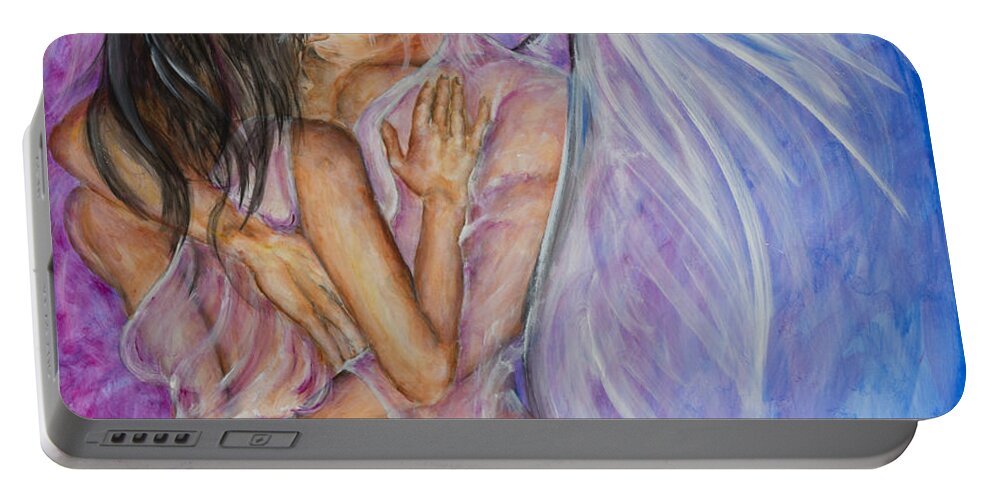 Angel Lovers Portable Battery Charger featuring the painting I Believed In You by Nik Helbig
