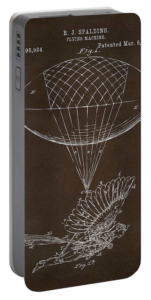 Patent Portable Battery Charger featuring the digital art Icarus Airborn Patent Artwork Espresso by Nikki Marie Smith