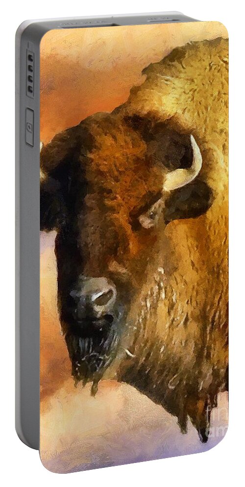 Buffalo Portable Battery Charger featuring the painting Icon of the Plains by RC DeWinter