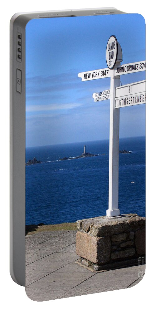 Cornwall Portable Battery Charger featuring the photograph Iconic Land's End England by Terri Waters