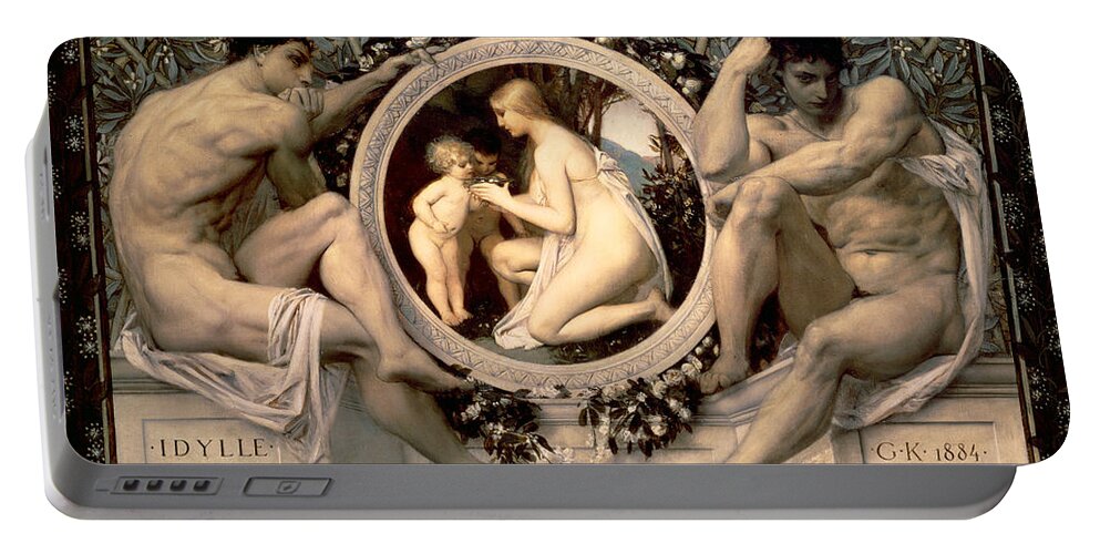 Klimt Portable Battery Charger featuring the painting Idylle by Gustav Klimt
