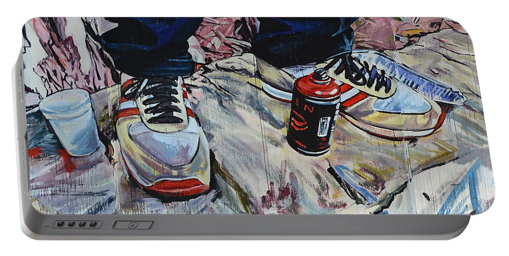 Graffiti Portable Battery Charger featuring the painting Illegal Street Art Worker by Joachim G Pinkawa
