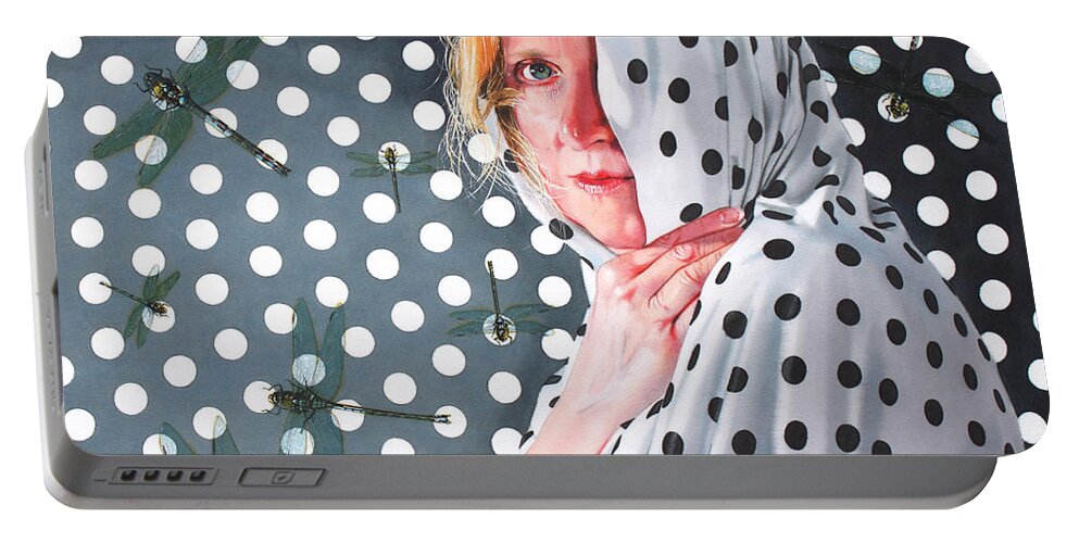 Polka Dots Portable Battery Charger featuring the painting Illusion by Denny Bond