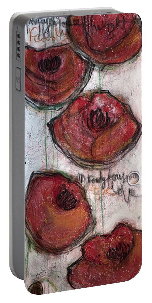 Flower Portable Battery Charger featuring the painting Im Ready for Your Love Poppies by Laurie Maves ART