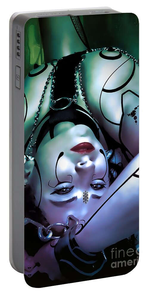 Recre8creation Portable Battery Charger featuring the digital art Synthetic Pleasures by Recreating Creation