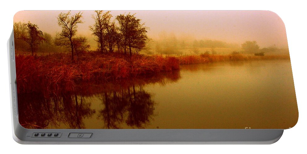 Fall Foggy Morning Portable Battery Charger featuring the photograph Impressionist Reflection by Julie Lueders 
