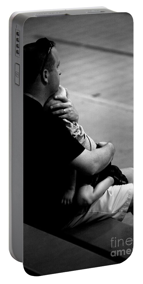 Girl Portable Battery Charger featuring the photograph In Daddy's Arms by Frank J Casella