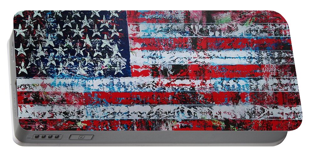 Abstract Portable Battery Charger featuring the painting In God We Trust by Wayne Cantrell
