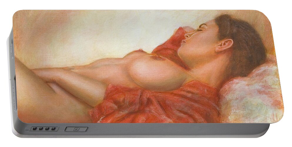 Erotic Portable Battery Charger featuring the painting In her own World by John Silver