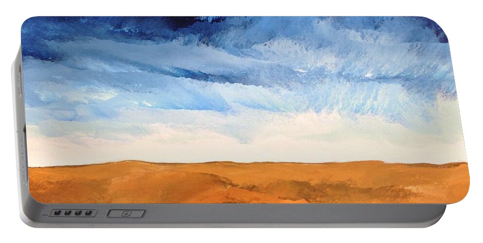 Dark Blue Sky Portable Battery Charger featuring the painting In The Distance by Linda Bailey