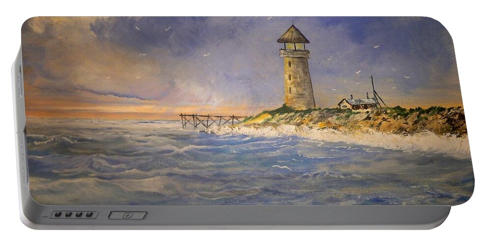 Light House Portable Battery Charger featuring the painting Incoming by Dave Farrow