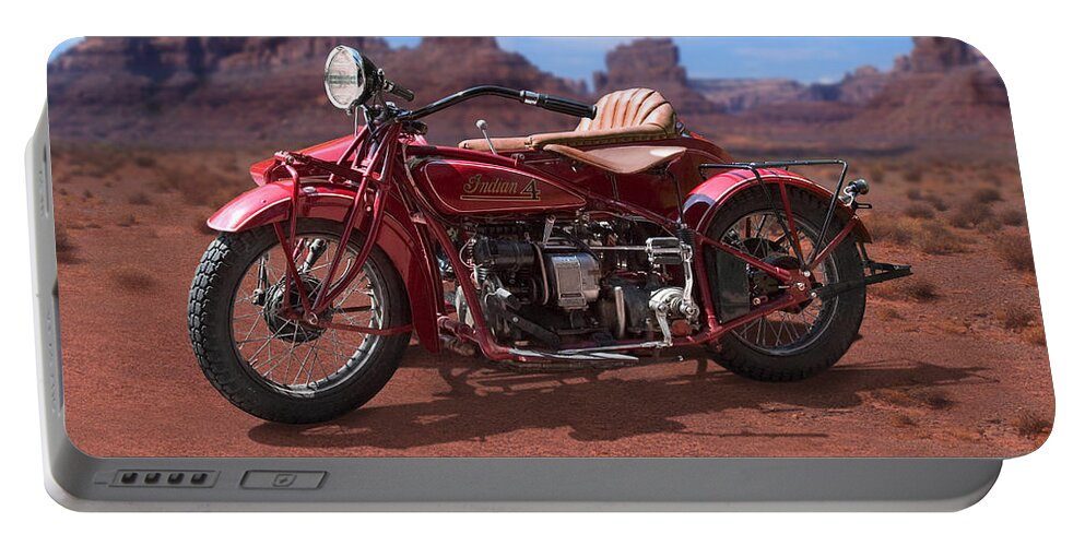 Indian Motorcycle Portable Battery Charger featuring the photograph Indian 4 Sidecar 2 by Mike McGlothlen