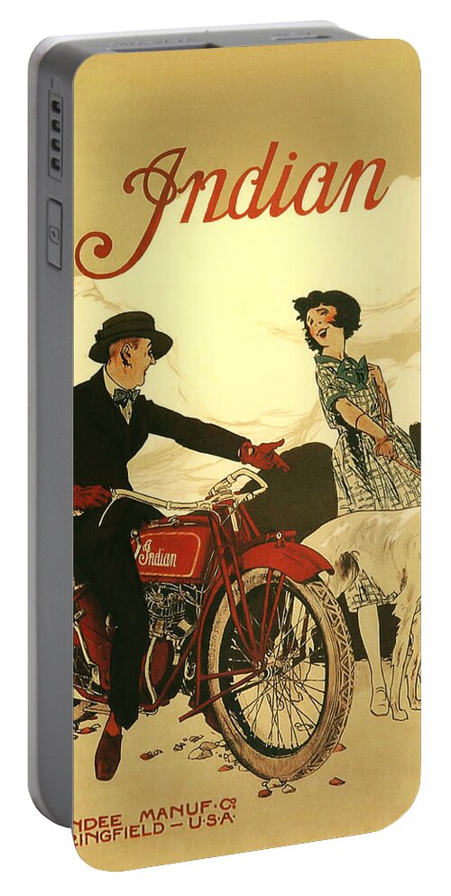 Indian Motorcycle Poster Portable Battery Charger featuring the digital art Indian Motorcycle Poster by Bill Cannon