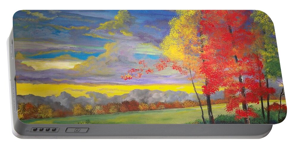 Autumn Leaves. Colored Leaves. Fall Scene Portable Battery Charger featuring the painting Indian Summer by Dave Farrow