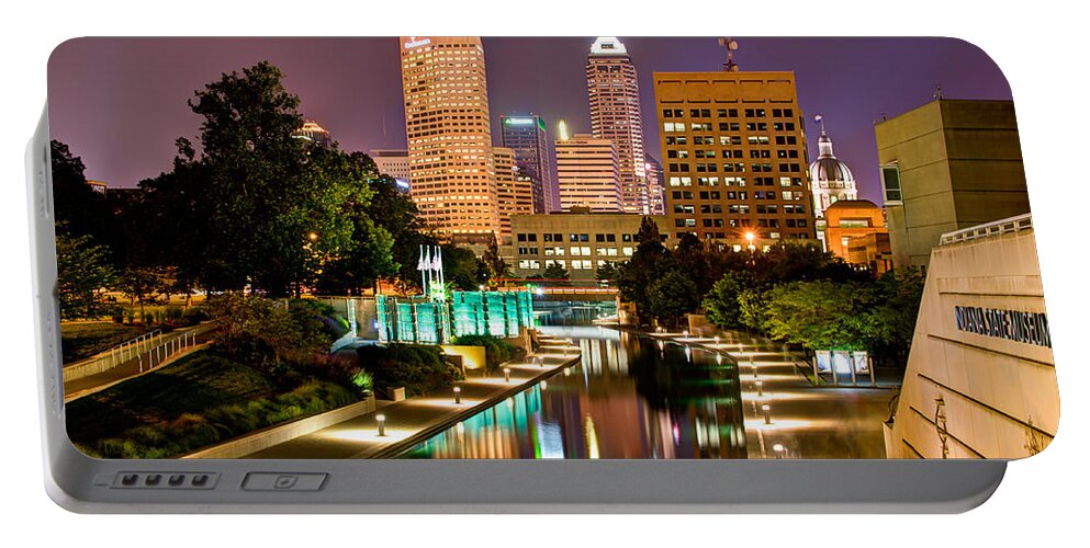 America Usa Portable Battery Charger featuring the photograph Indianapolis Skyline - Canal Walk Bridge View by Gregory Ballos