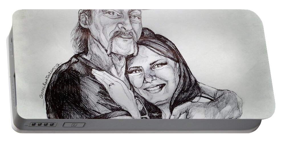 Portable Battery Charger featuring the drawing Ink portrait of my father and I by Shana Rowe Jackson