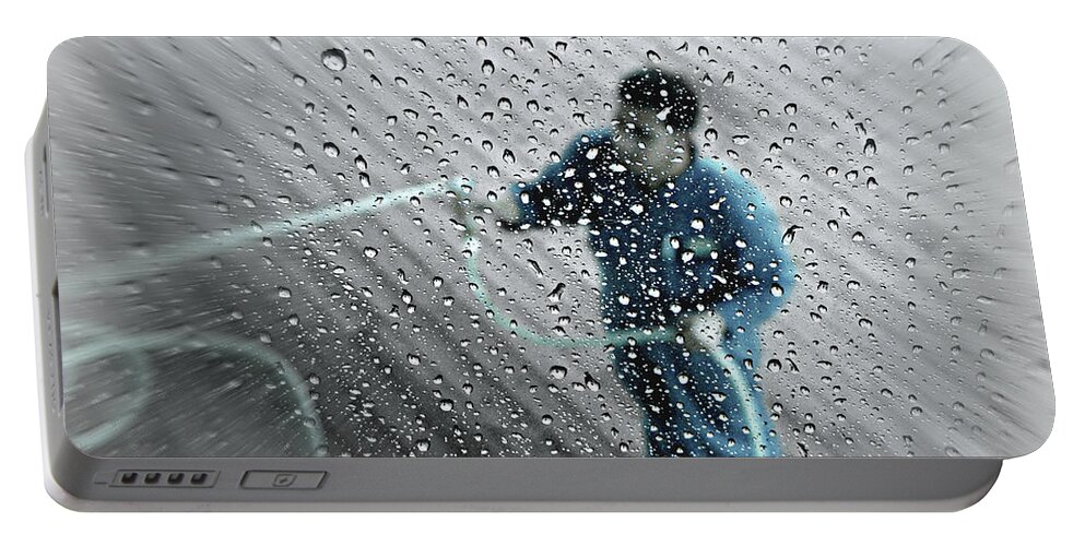 Window Washer Portable Battery Charger featuring the photograph Inspection Day by Micki Findlay