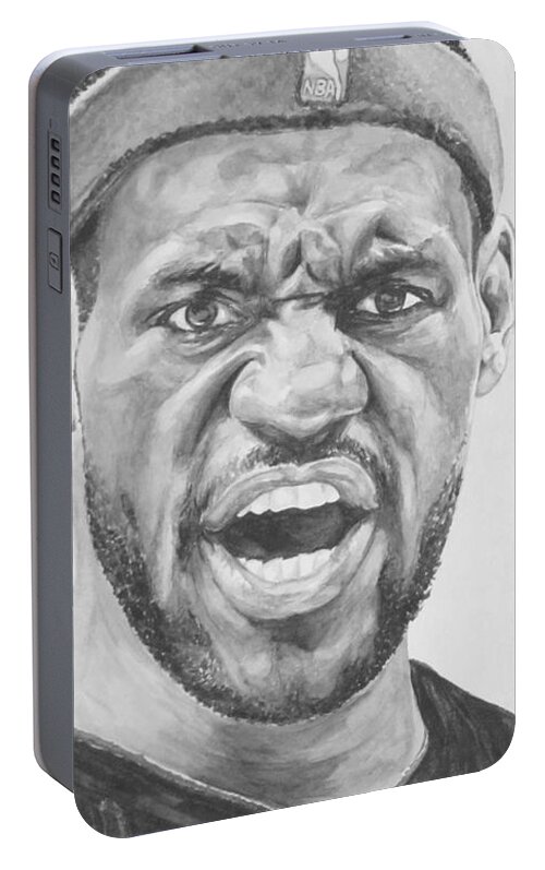 Lebron Portable Battery Charger featuring the painting Intensity Lebron James by Tamir Barkan