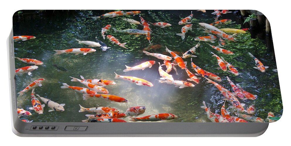 Japanese Koi Carp Portable Battery Charger featuring the photograph Into the light by Scott Carruthers