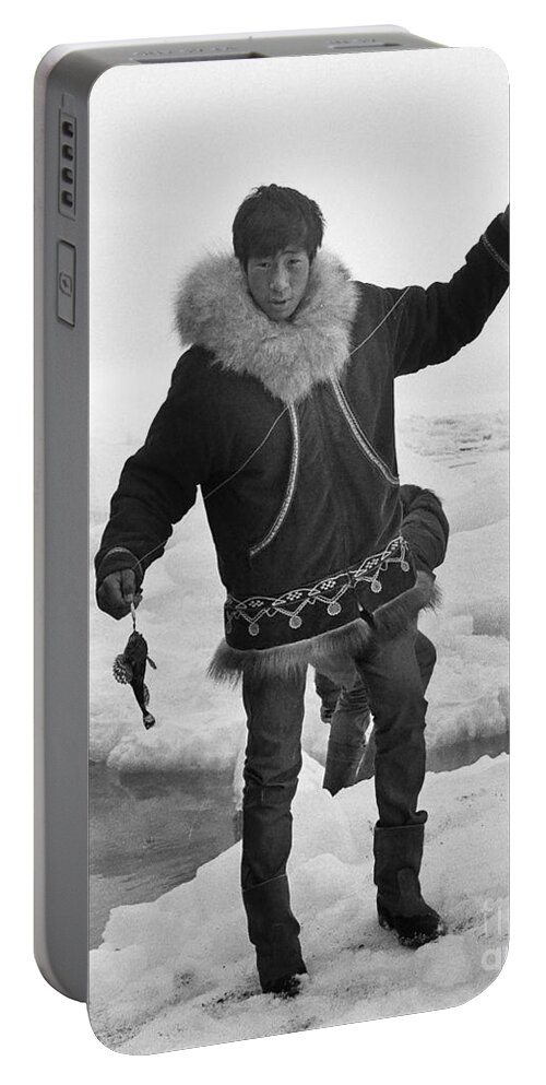 Inuit boy Ice Fishing using a niksik Barrow Alaska July 1969 Portable Battery  Charger by Monterey County Historical Society Pixels