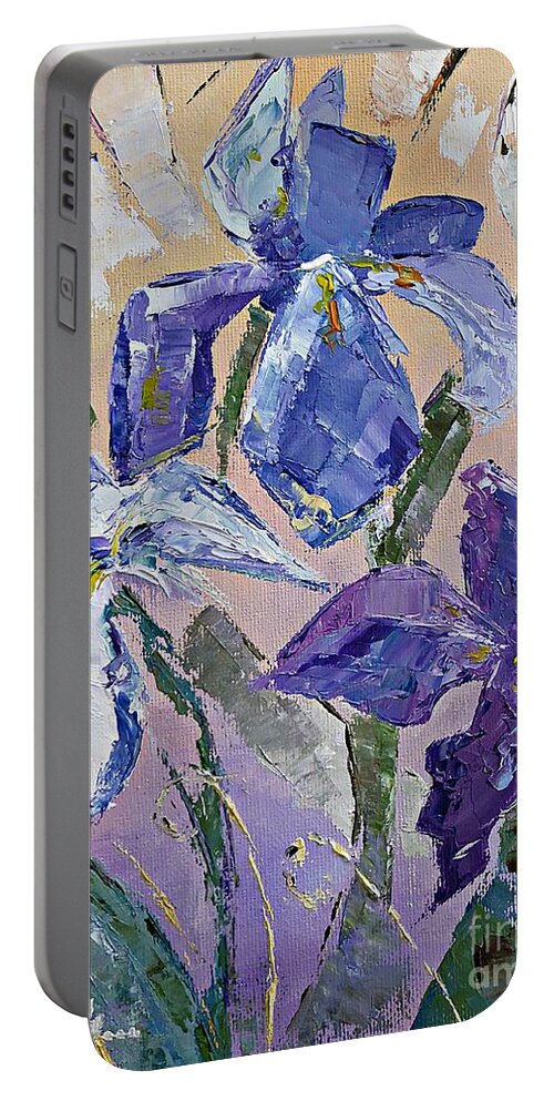 Iris Portable Battery Charger featuring the painting Iris flowers by Amalia Suruceanu