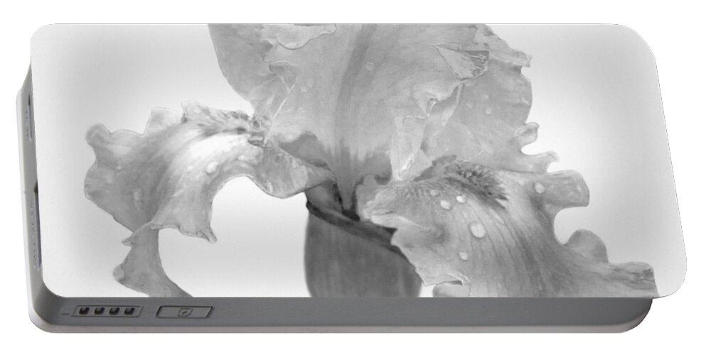 Black And White Portable Battery Charger featuring the photograph Iris in the Rain by David and Carol Kelly