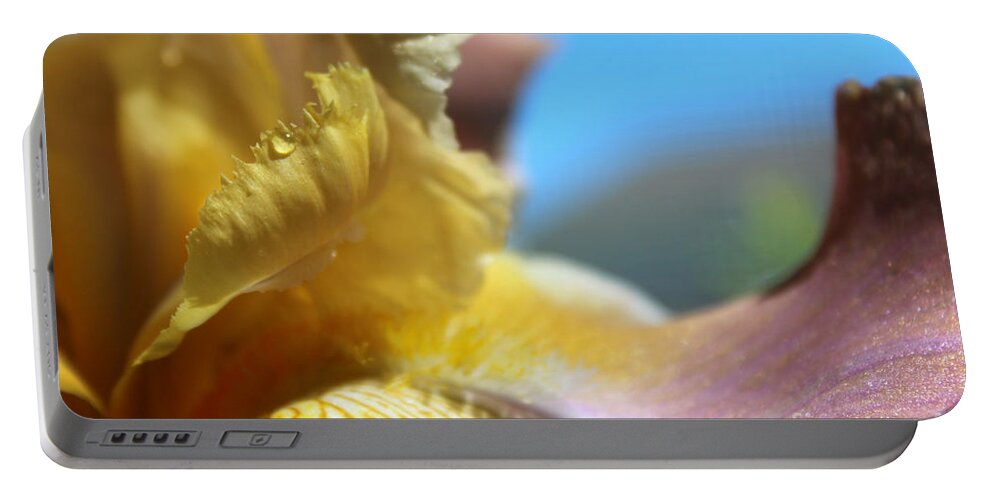Macro Portable Battery Charger featuring the photograph Iris Landscape by Stacey Zimmerman