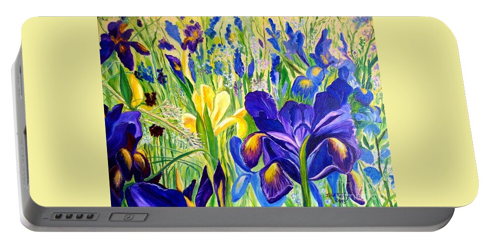 Iris Portable Battery Charger featuring the painting Iris Spring by Julie Brugh Riffey