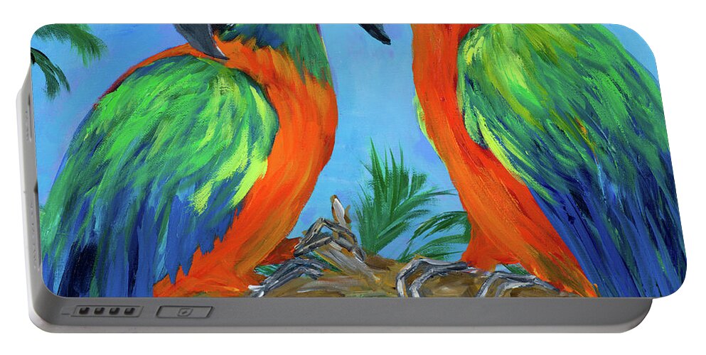 Island Portable Battery Charger featuring the painting Island Birds Square I by Julie Derice