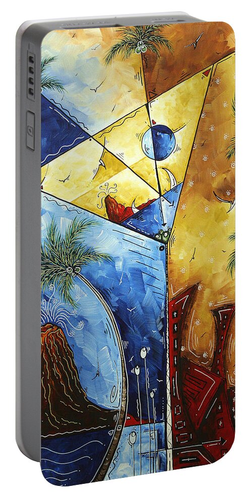 Tropical Portable Battery Charger featuring the painting ISLAND MARTINI Original MADART Painting by Megan Aroon