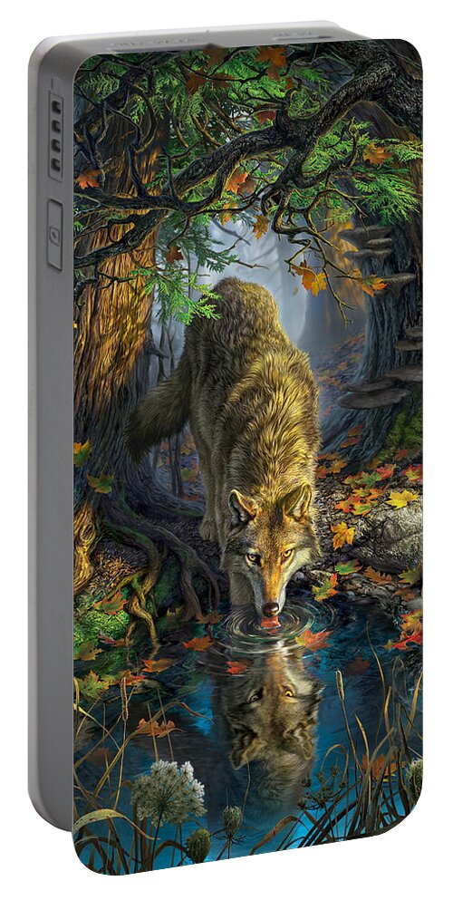 Wolf Portable Battery Charger featuring the digital art Isle Royale Fall by Mark Fredrickson