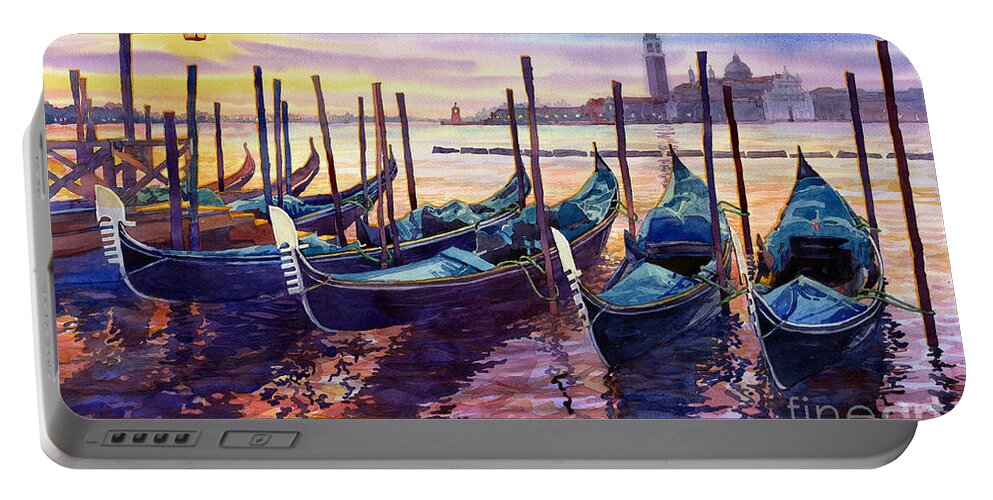 Watercolor Portable Battery Charger featuring the painting Italy Venice Early Mornings by Yuriy Shevchuk