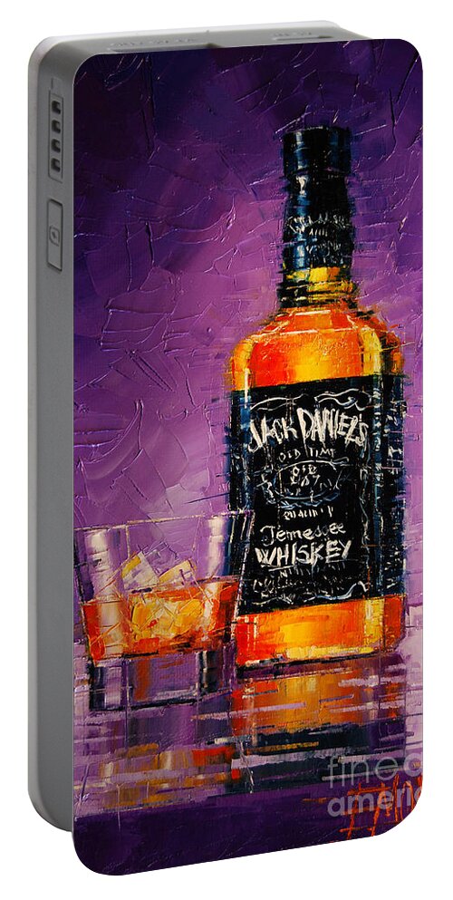 Still Life With Bottle And Glass Portable Battery Charger featuring the painting Still life with bottle and glass by Mona Edulesco