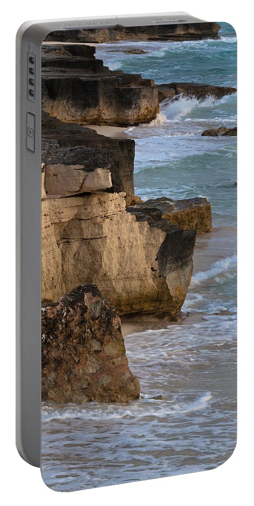 Aquamarine Portable Battery Charger featuring the photograph Jagged Shore by Ed Gleichman