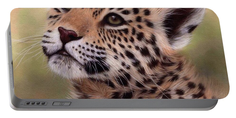 Jaguar Cub Portable Battery Charger featuring the painting Jaguar Cub Painting by Rachel Stribbling