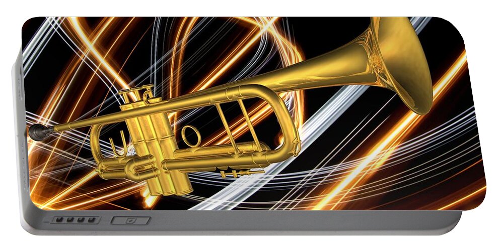 Art Portable Battery Charger featuring the digital art Jazz Art Trumpet by Louis Ferreira