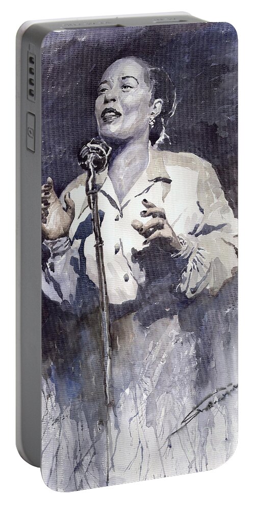Billie Holiday Portable Battery Charger featuring the painting Jazz Billie Holiday Lady Sings The Blues by Yuriy Shevchuk
